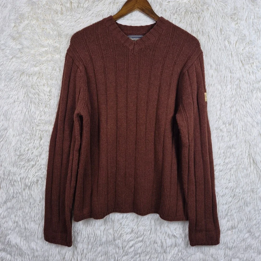 Vtg Abercrombie Fitch Type AF Wool Blend Ribbed V-Neck Sweater Burgundy Mens M